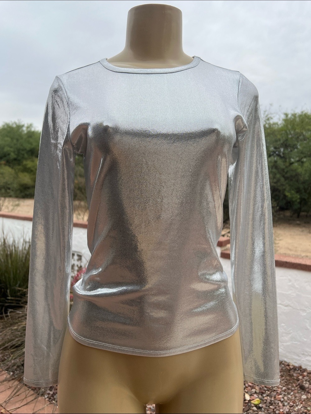NWT $69 EVERY - Silver Metallic Long Sleeve Top